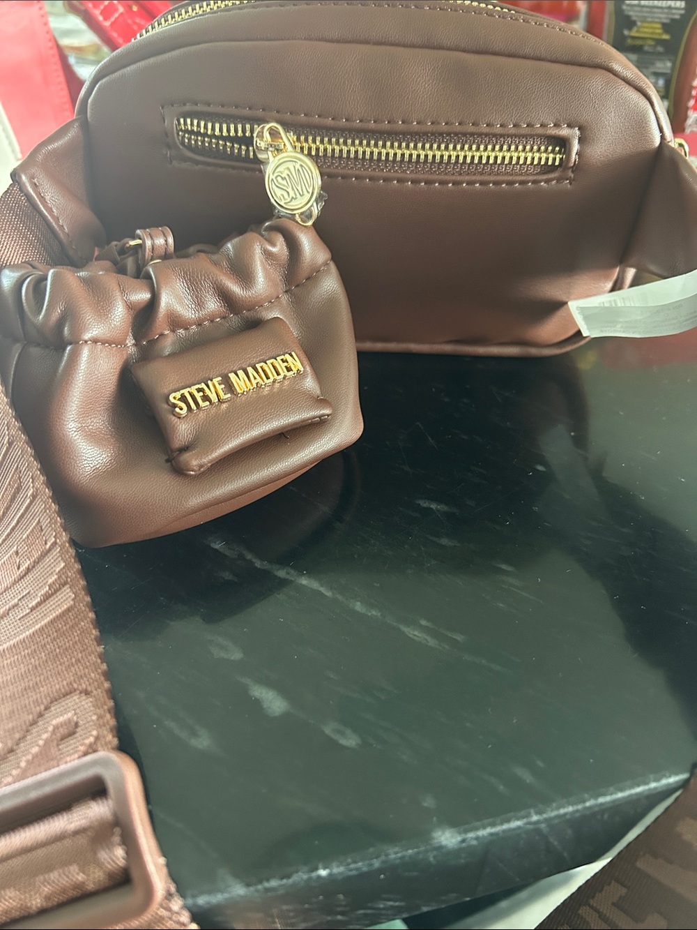 Steve Madden Chocolate Brown belt bag with Mini Pouch